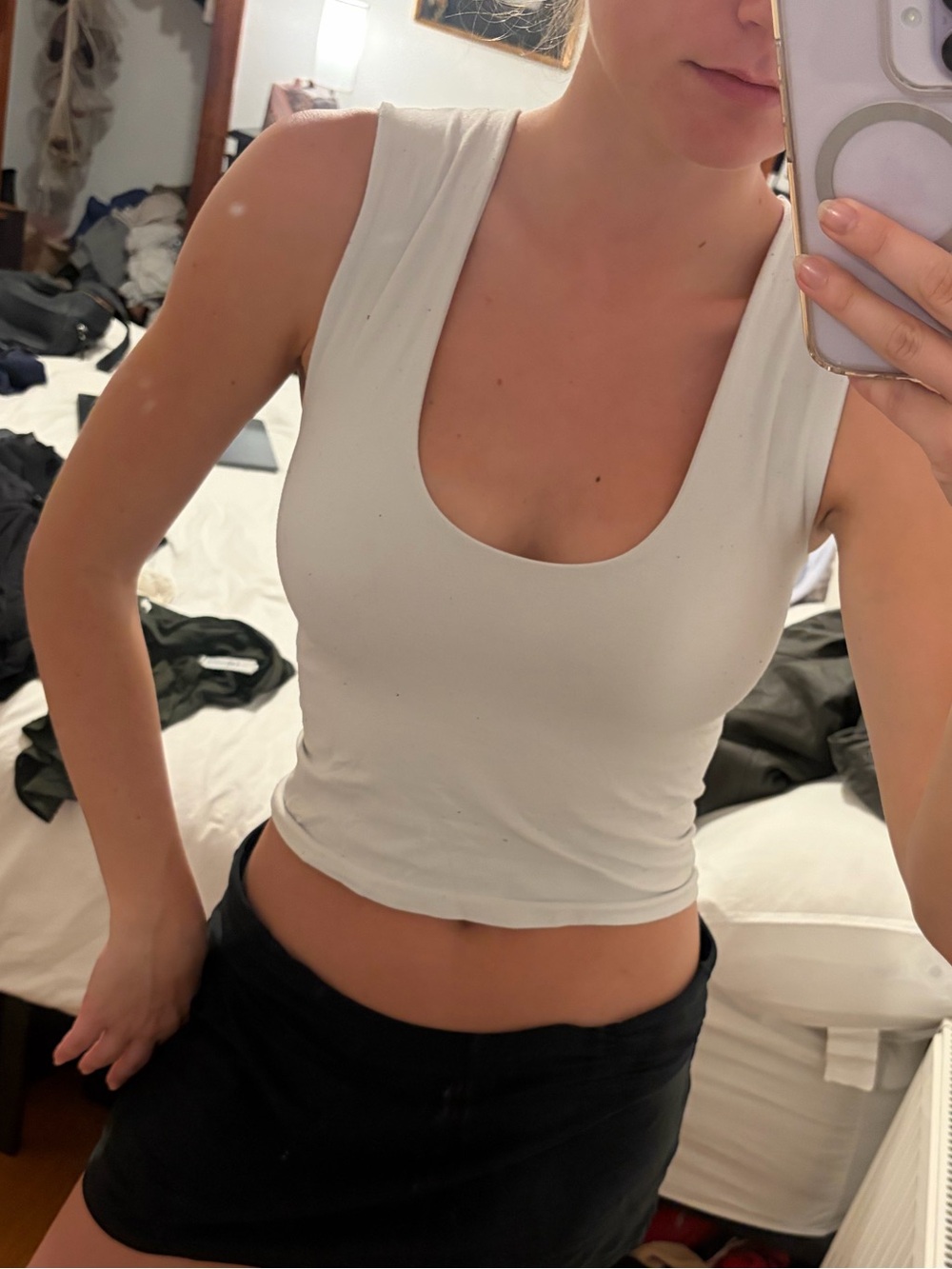 Free People Cream Scoop Neck Ribbed Tank